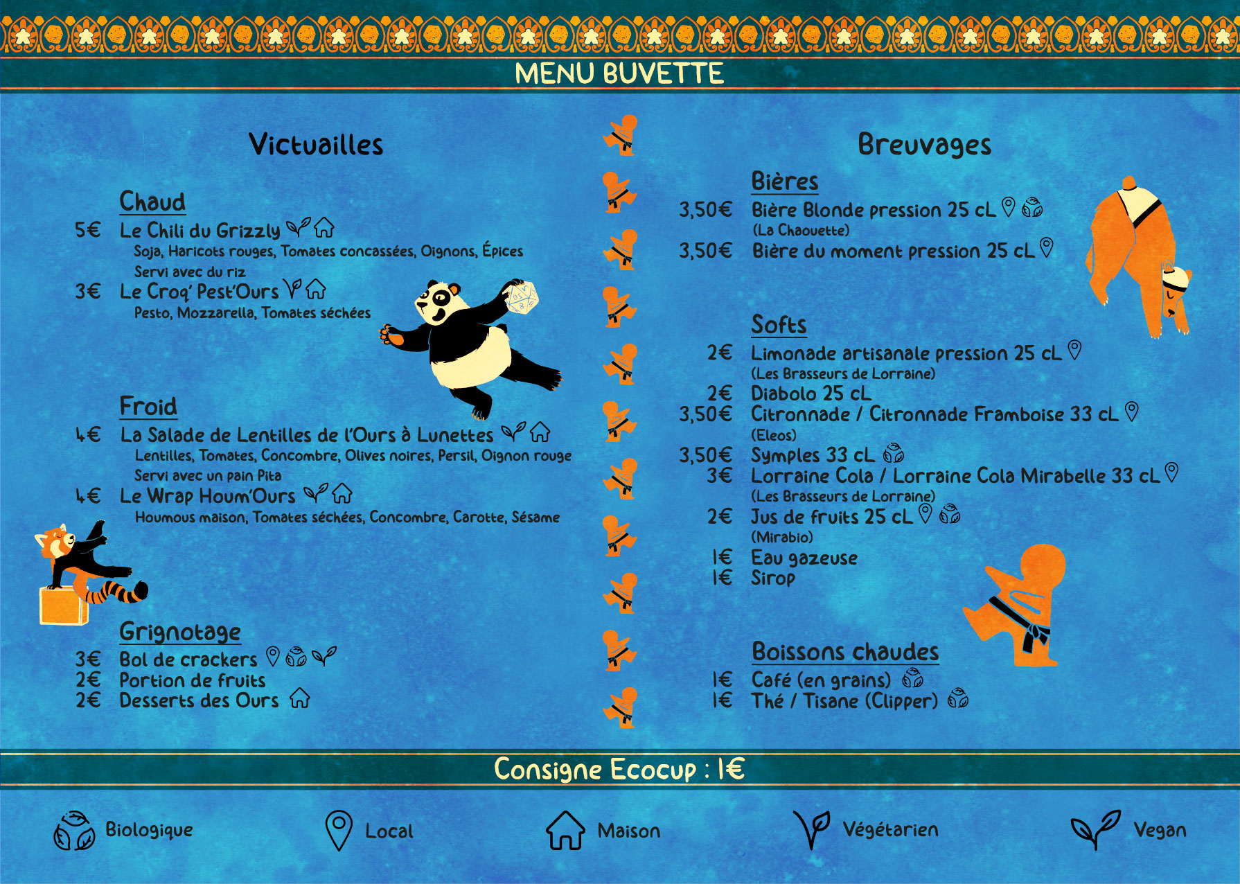 Menu de la buvette